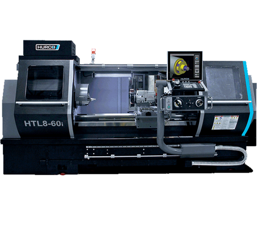Hurco HTL8 - CNC lathe to accommodate bulky part up to 2.56in bar size with a 12.75in turn and 59.1 in length with 8 station turret and steady rest