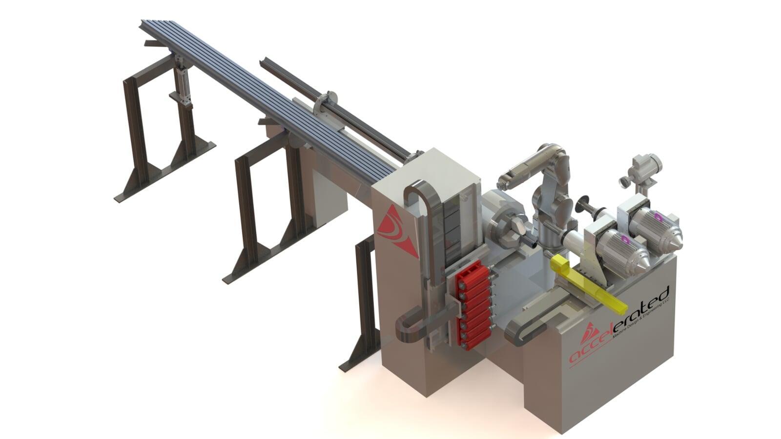 Design of an automated manufacturing system with material handling